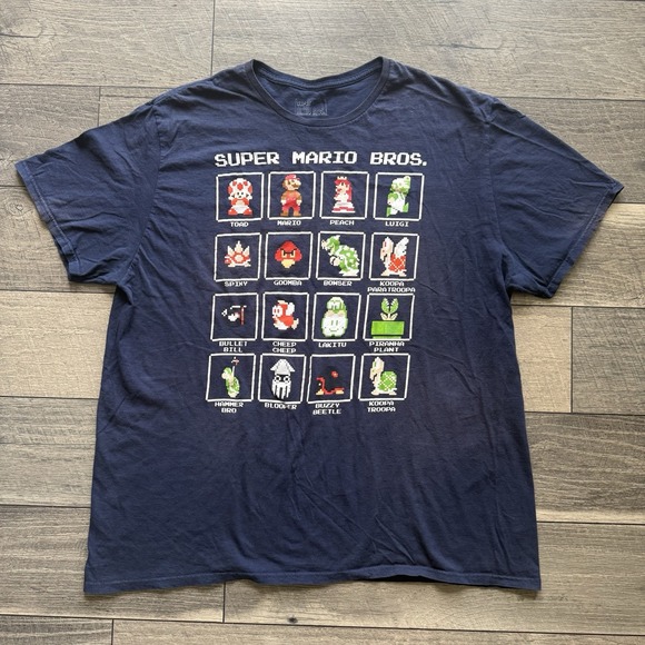 SUPER MARIO BROS Characters NES 1985 Navy Blue T-shirt Sz 2XL Vintage Video Game - Picture 1 of 6